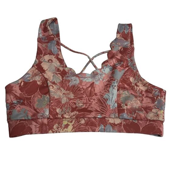 Anthropologie Daily Practice Allie Sports Bra Floral Size Large Scalloped - Picture 4 of 6